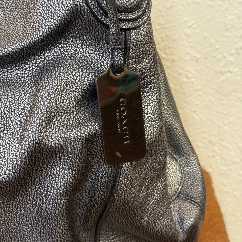 Coach‎ Edie 31 Pebbled Leather Metallic Gunmetal 36503 3 Compartment Turnlock